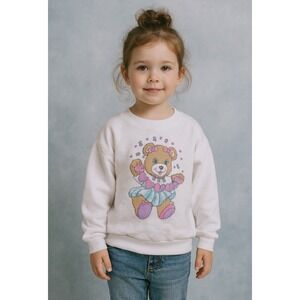 Girls Sz 5 VTG 80s 90s Kawaii Teddy Bear Puffy Paint Hearts Pullover Sweatshirt